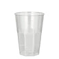 Ein durchsichtiger Starpak Latte Macchiato-Becher aus Kunststoff (0,3 l, 8 cm Ø, 11 cm hoch) mit konischen Seiten und flachem Boden aus dem Starpak 30-Gläser-Set, glasklare Oberfläche, präsentiert vor einem schlichten weißen Hintergrund.