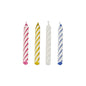 Four PAPSTAR Birthday Candles, 6 cm, assorted colors (pink, yellow, white, blue), by PAPSTAR GmbH candles are arranged side by side on a white background. The candles are part of a folding box containing 144 pieces.