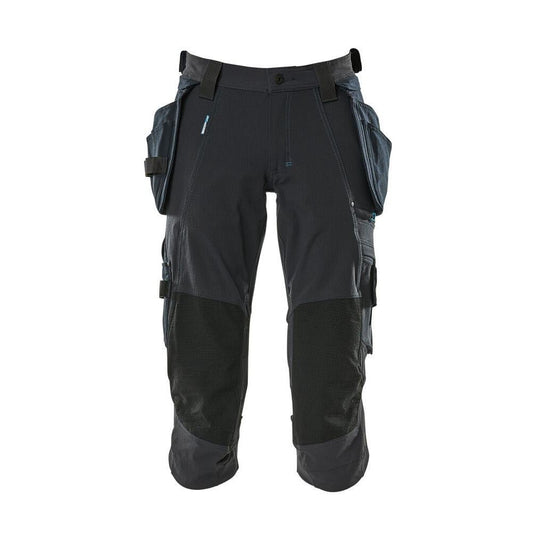 Three-quarter trousers, hanging pockets, stretch three-quarter trousers, black-blue