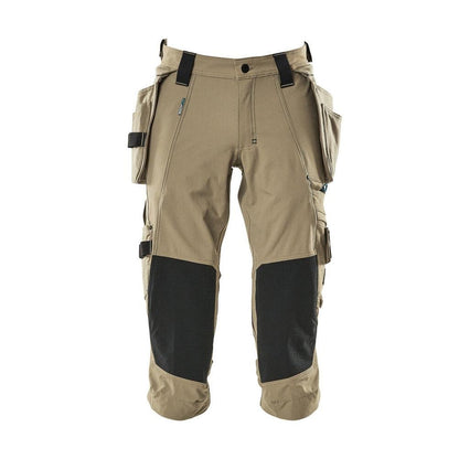 Dreiviertel-Hose, Hängetaschen, Stretch Dreiviertel-Hose, hellkhaki