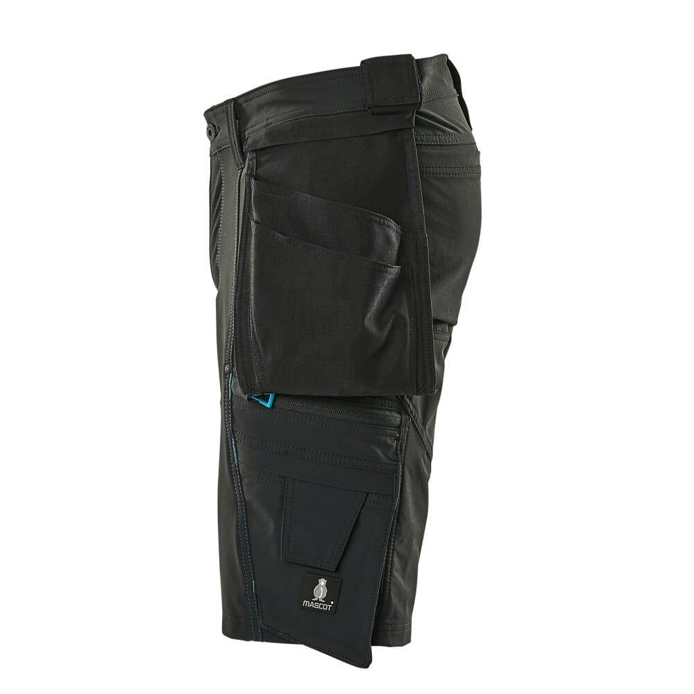Shorts, removable hanging pockets, stretch craftsman shorts, black