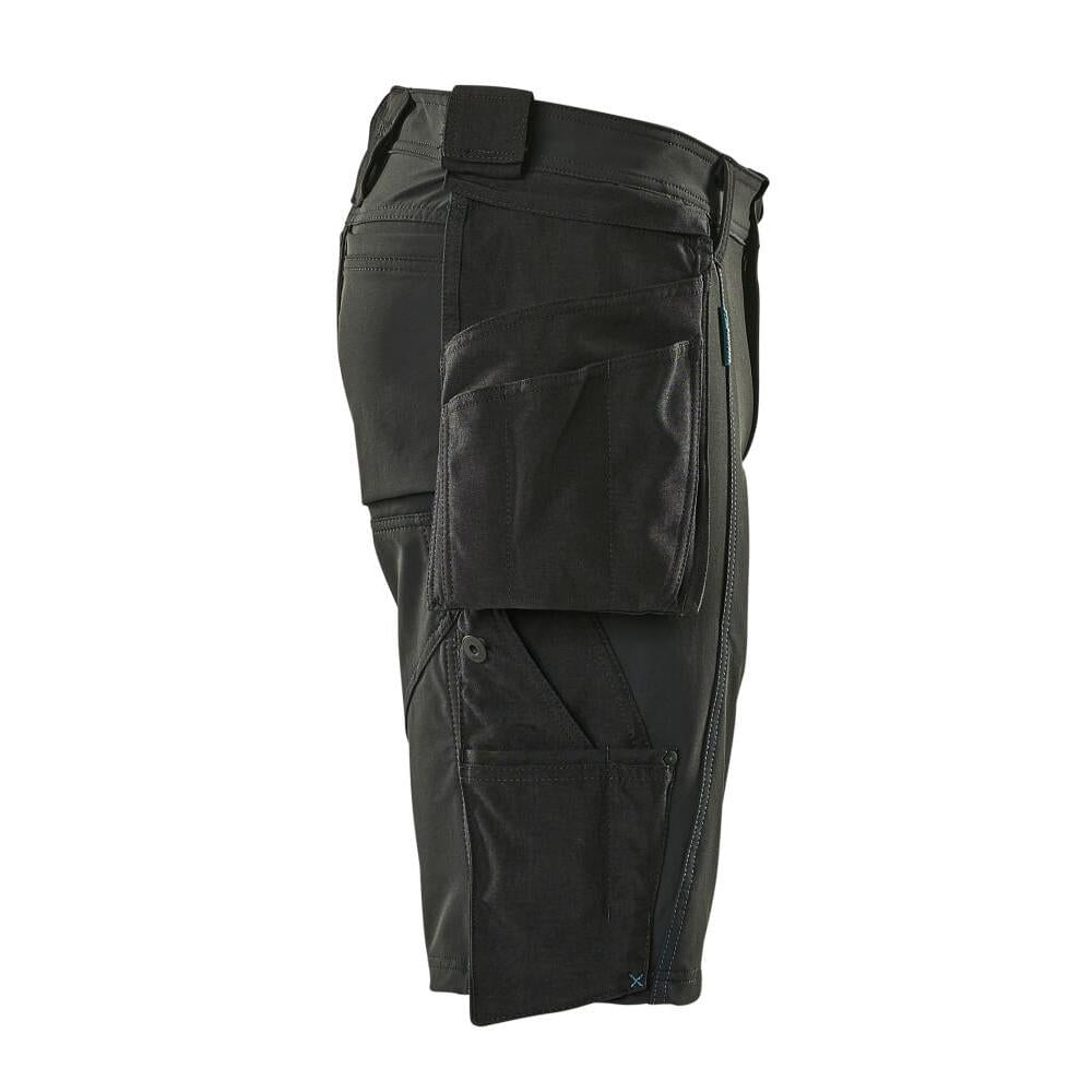 Shorts, removable hanging pockets, stretch craftsman shorts, black