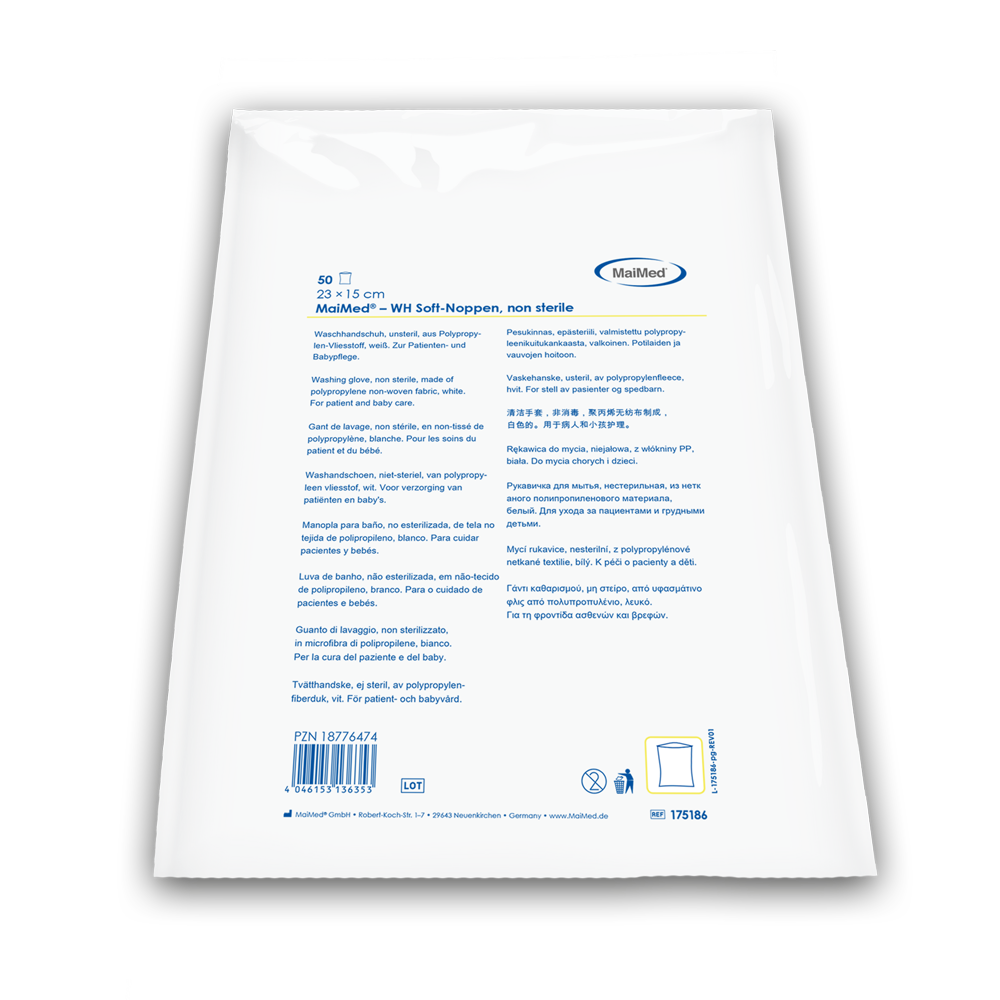 MaiMed-Waschhandschuh Soft-Noppen, unsteril weiß, aus Vlies, 50 St./Polybeutel | Packung (50 Stück)