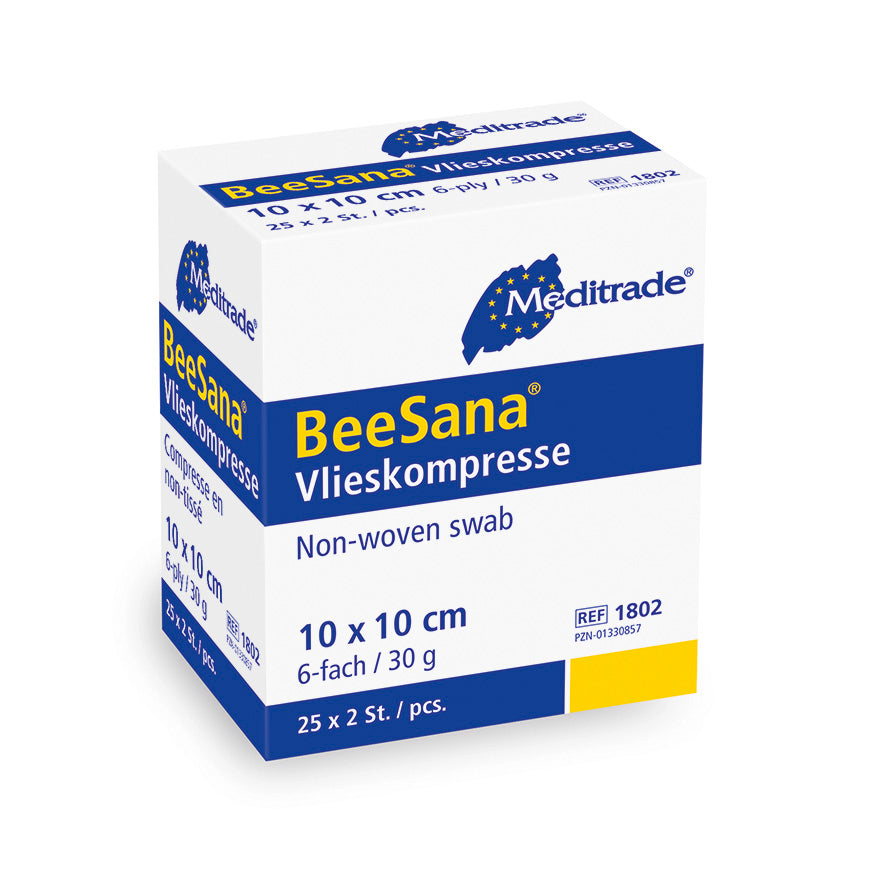 BeeSana® Vlieskompresse, steril, 6-fach, 30 g, 10 x 10 cm, 2 Stk | Packung (50 Stück)