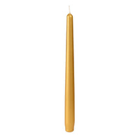 A single unlit golden taper candle from Duni GmbH (approx. 6.5 hours burn time, 260 x 22 mm) stands upright against a white background.