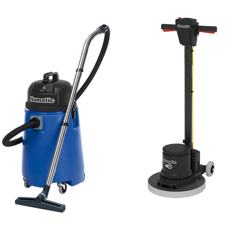 Numatic single disc machine HFM1515R / ESM set 5B with water vacuum cleaner WV800-2 and PadLoc Trei | Pack (1 piece)