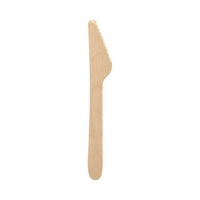 Ein PAPSTAR Holzmesser "pure" (16,5 cm), umweltfreundlich und stabil, mit gezackter Kante von PAPSTAR GmbH - einzeln vor weißem Hintergrund abgebildet.