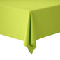 A close-up shows the corner of a rectangular table with a bright green paper tablecloth 50x1.18 m in Kiwi from Duni GmbH, gently draped and neatly hanging against a white background.