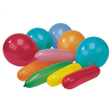 A set of PAPSTAR balloons in assorted colors, various shapes (bag of 10 pieces) by PAPSTAR GmbH arranged as colorful party decorations on a white background.