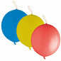 Three PAPSTAR punch balloons (Ø 40 cm, assorted colors) from PAPSTAR GmbH are presented in blue, yellow, and red with rubber bands and eyelets in a 3-pack against a white background.