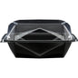 The Octaview® M+ Black/Transparent APET 185x185x90 takeout container from Duni GmbH is shown closed, viewed from the front, against a white background—an ideal transparent packaging solution for food presentation.