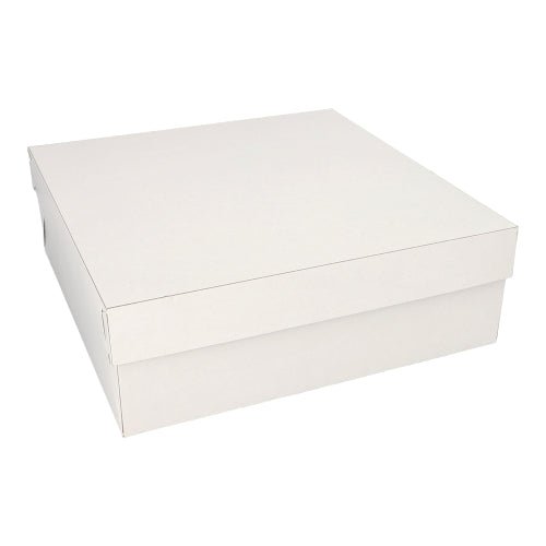 The PAPSTAR The photo shows 10 GmbH cake boxes, with lids, made of square white cardboard, displayed against a white background with their lids removed.