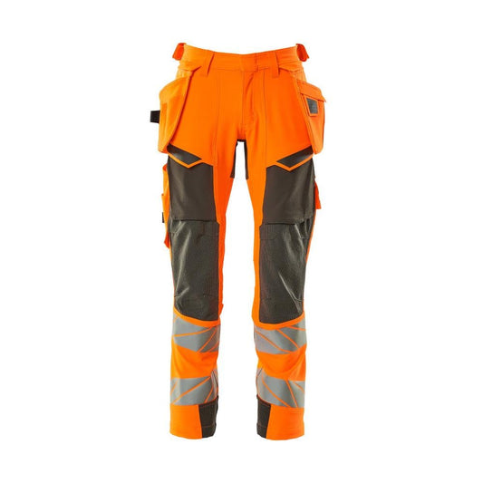 Trousers with hanging pockets, ULTIMATE STRETCH trousers, hi-vis orange/dark anthracite