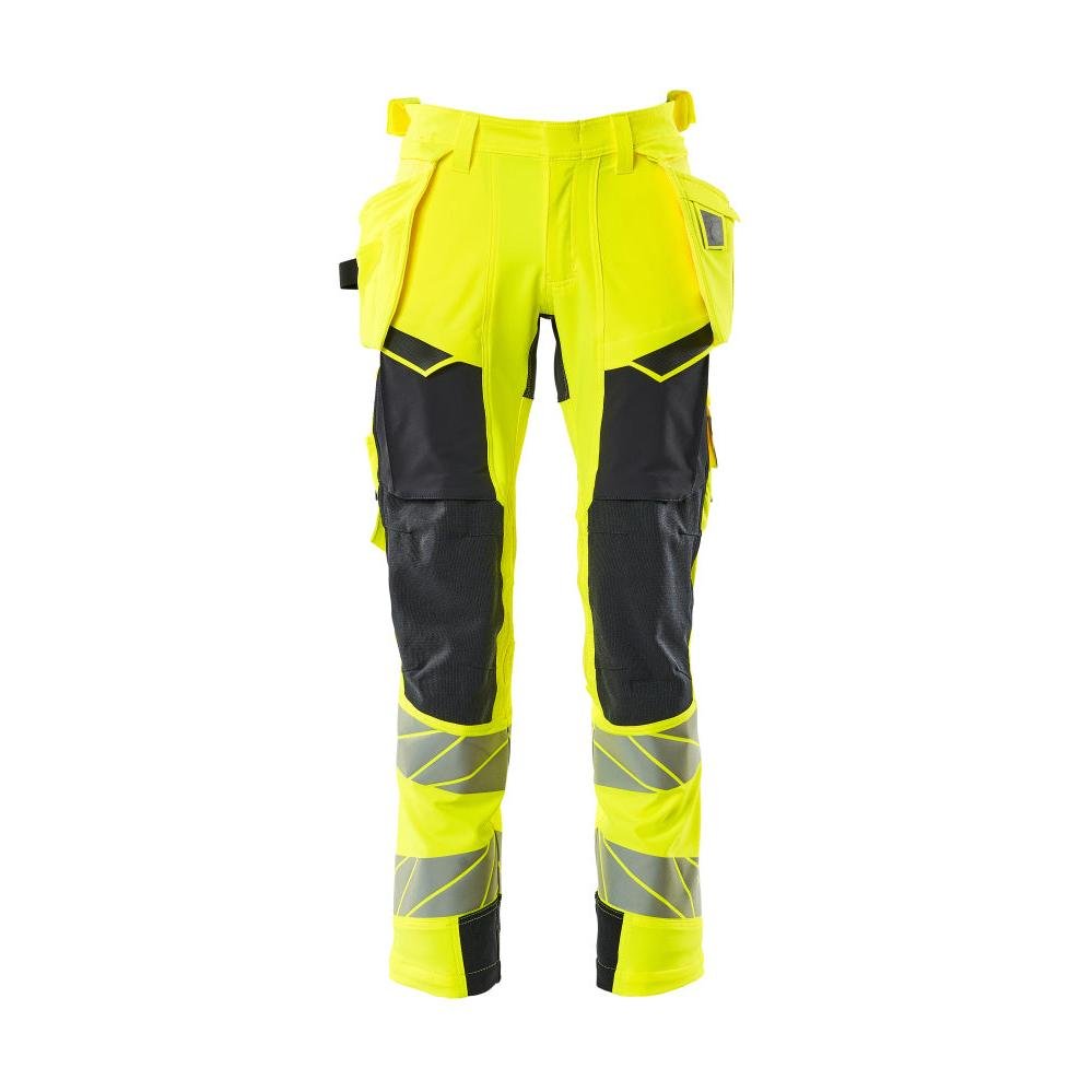 Pants with hanging pockets, ULTIMATE STRETCH pants, hi-vis yellow/black-blue