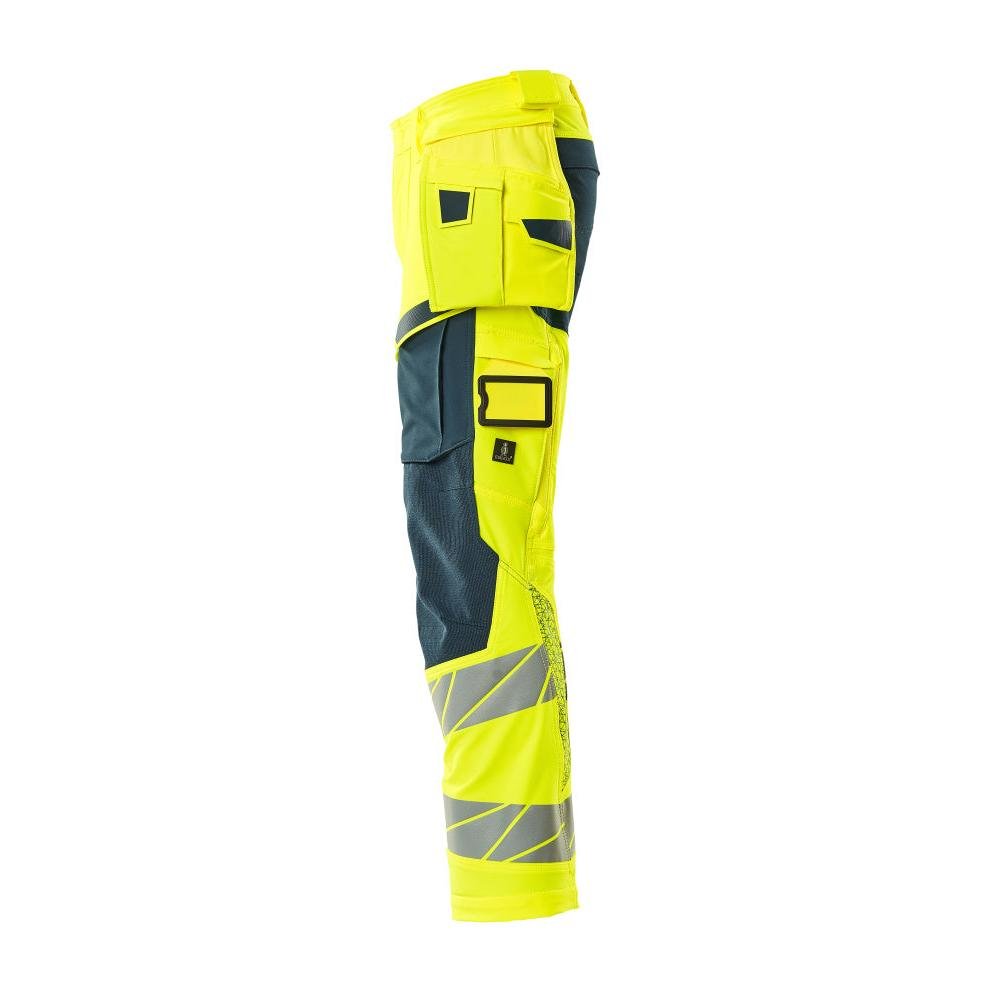 Hose mit Hängetaschen, ULTIMATE STRETCH Hose, hi-vis gelb/dunkelpetroleum