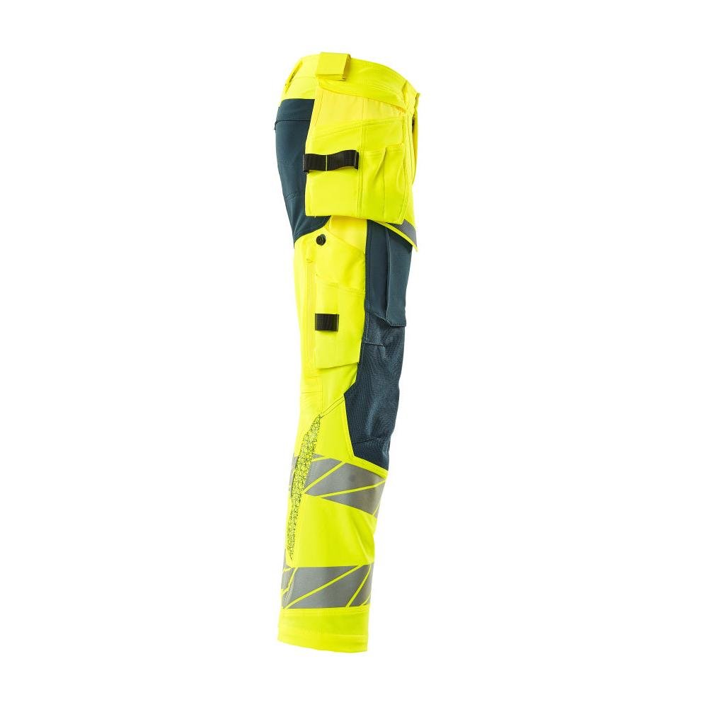 Hose mit Hängetaschen, ULTIMATE STRETCH Hose, hi-vis gelb/dunkelpetroleum