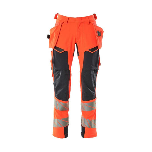 Hose mit Hängetaschen, ULTIMATE STRETCH Hose, Hi-vis rot/schwarzblau