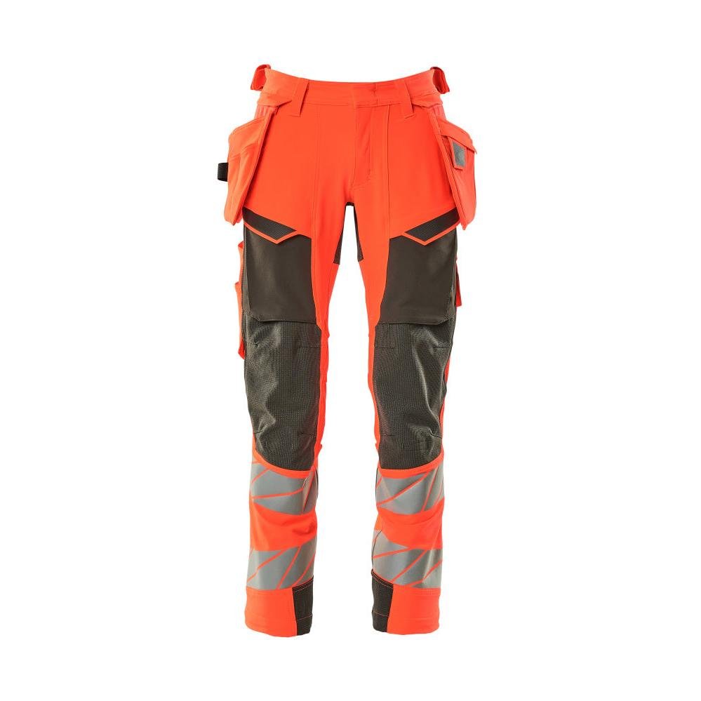 Hose mit Hängetaschen, ULTIMATE STRETCH Hose, hi-vis rot/dunkelanthrazit