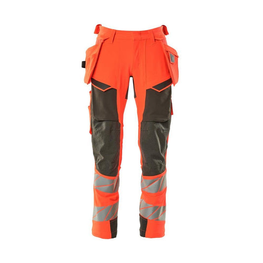 Hose mit Hängetaschen, ULTIMATE STRETCH Hose, hi-vis rot/dunkelanthrazit