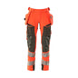 Hose mit Hängetaschen, ULTIMATE STRETCH Hose, hi-vis rot/dunkelanthrazit
