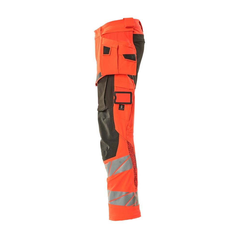 Hose mit Hängetaschen, ULTIMATE STRETCH Hose, hi-vis rot/dunkelanthrazit