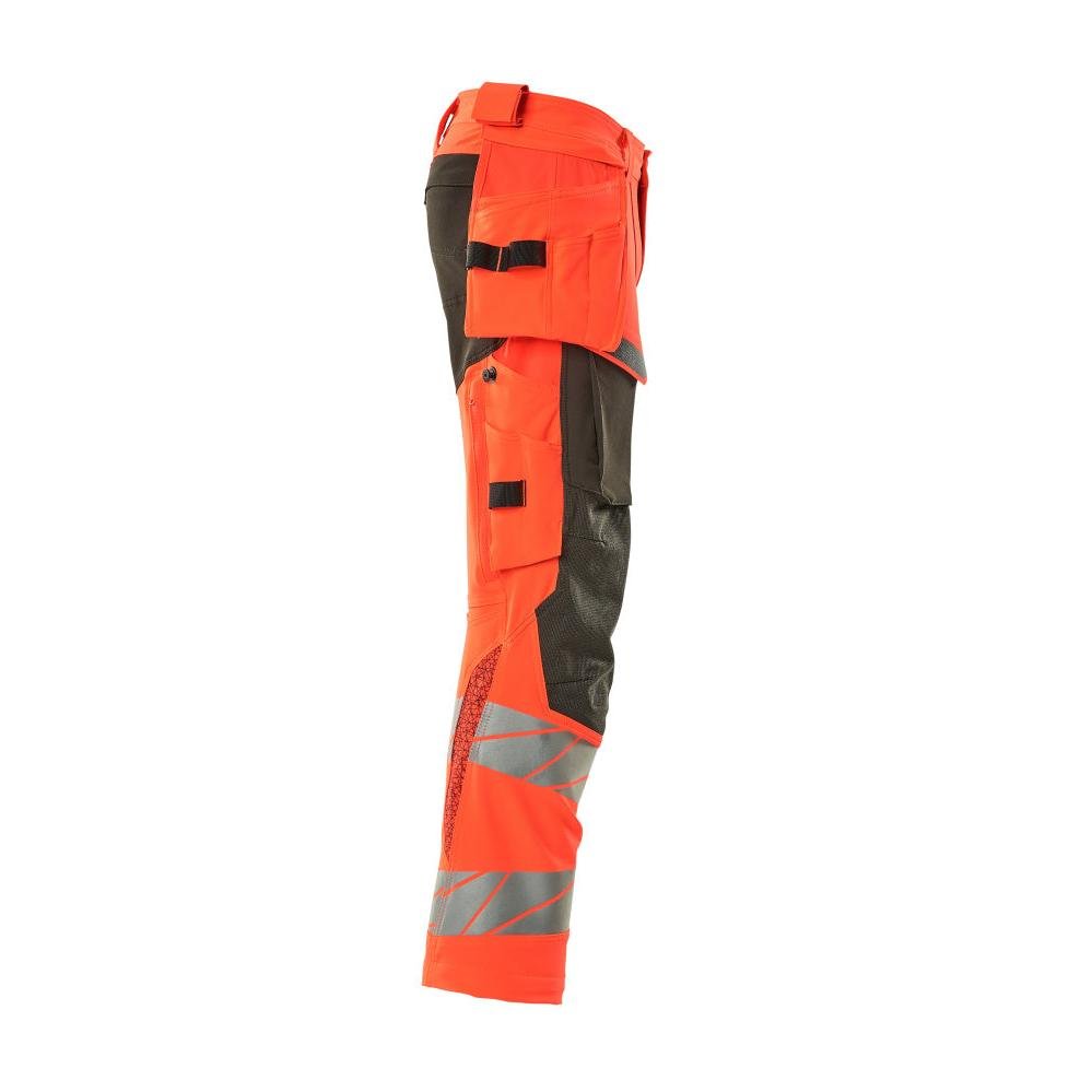 Hose mit Hängetaschen, ULTIMATE STRETCH Hose, hi-vis rot/dunkelanthrazit
