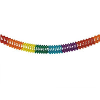 The PAPSTAR "Rainbow" garland (paper, Ø 16 cm, 6 m long) from the PAPSTAR GmbH features a vibrant diamond pattern in rainbow colors—perfect as an eye-catching decoration against a simple white background.