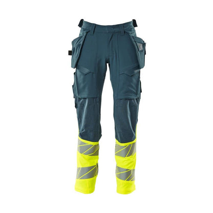 Hose mit Hängetaschen, ULTIMATE STRETCH Hose, dunkelpetroleum/hi-vis gelb