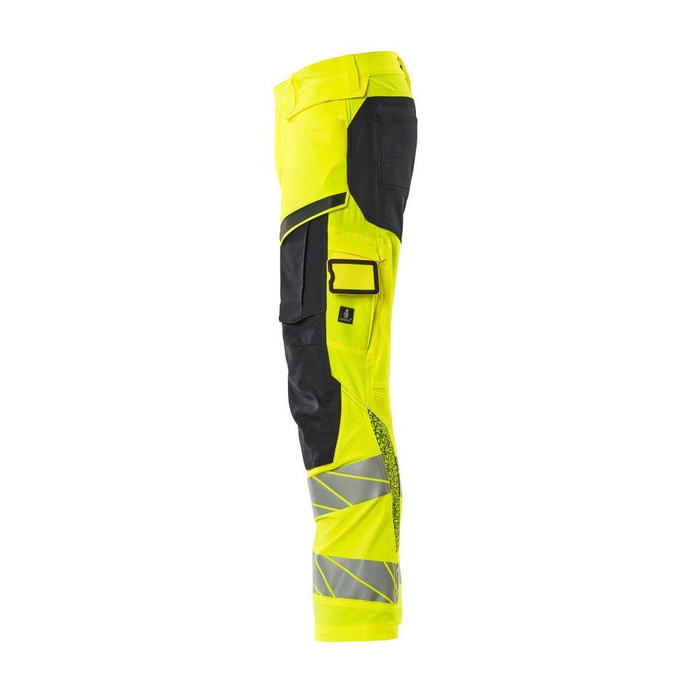 Pants with knee pockets, ULTIMATE STRETCH pants, hi-vis yellow/black-blue