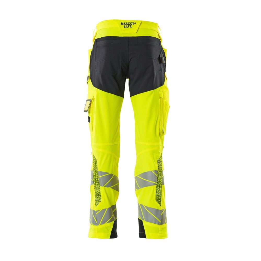 Pants with knee pockets, ULTIMATE STRETCH pants, hi-vis yellow/black-blue