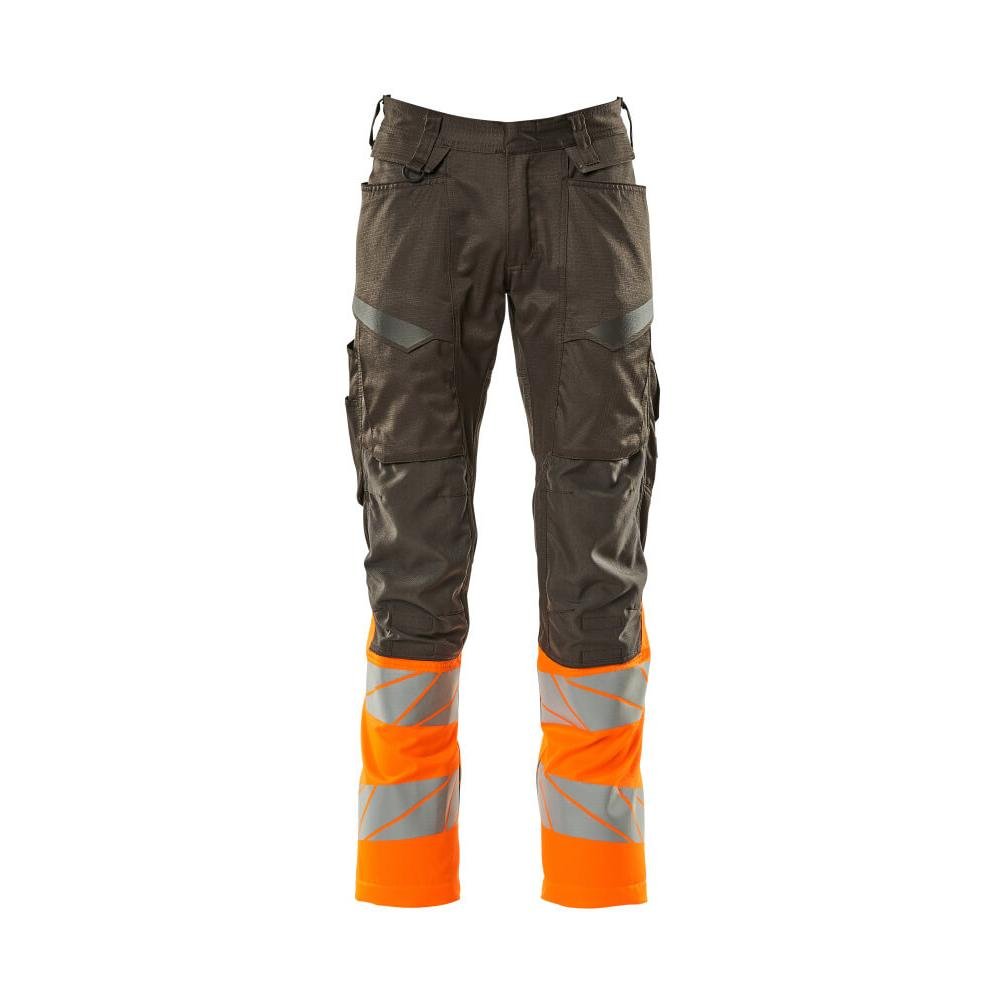 Hose mit Knietaschen, Stretch-Einsätze Hose, dunkelanthrazit/hi-vis orange