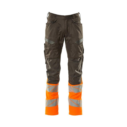 Hose mit Knietaschen, Stretch-Einsätze Hose, dunkelanthrazit/hi-vis orange