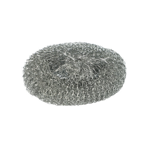 The Starpak 10 pot cleaner is a round, silver, scratchy wire scrubber that is ideal for cleaning stubborn stains on cookware and surfaces.