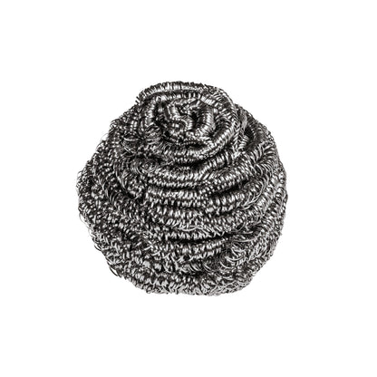 Die Scotch-Brite® Edelstahl-Spirale von 3M Deutschland GmbH (3 Stück pro Packung) aus silbernem Edelstahl mit gewundener Struktur eignet sich ideal für die Küchenreinigung und entfernt hartnäckige Verschmutzungen. Abgebildet vor weißem Hintergrund.