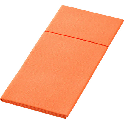 Der Bio Duniletto Slim 400 x 330 mm von Duni GmbH ist ein rechteckiger, orangefarbener Faltteppich mit dezentem Strukturmuster, hergestellt aus nachhaltigen Materialien - ideal für umweltfreundlich gedeckte Tische, abgebildet auf weißem Hintergrund.