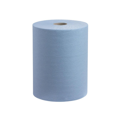 A large roll of absorbent paper towels with a visible core from Kimberly-Clark GmbH, standing on a white background - ideal as a space-saving towel solution like the Scott® Slimroll™ towels.