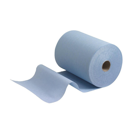 The Scott® Slimroll™ towels from Kimberly-Clark GmbH - a blue industrial paper towel roll with an unrolled sheet on a white background - are ideal as a space-saving towel solution for dispensing absorbent paper towels at high-traffic workplaces.