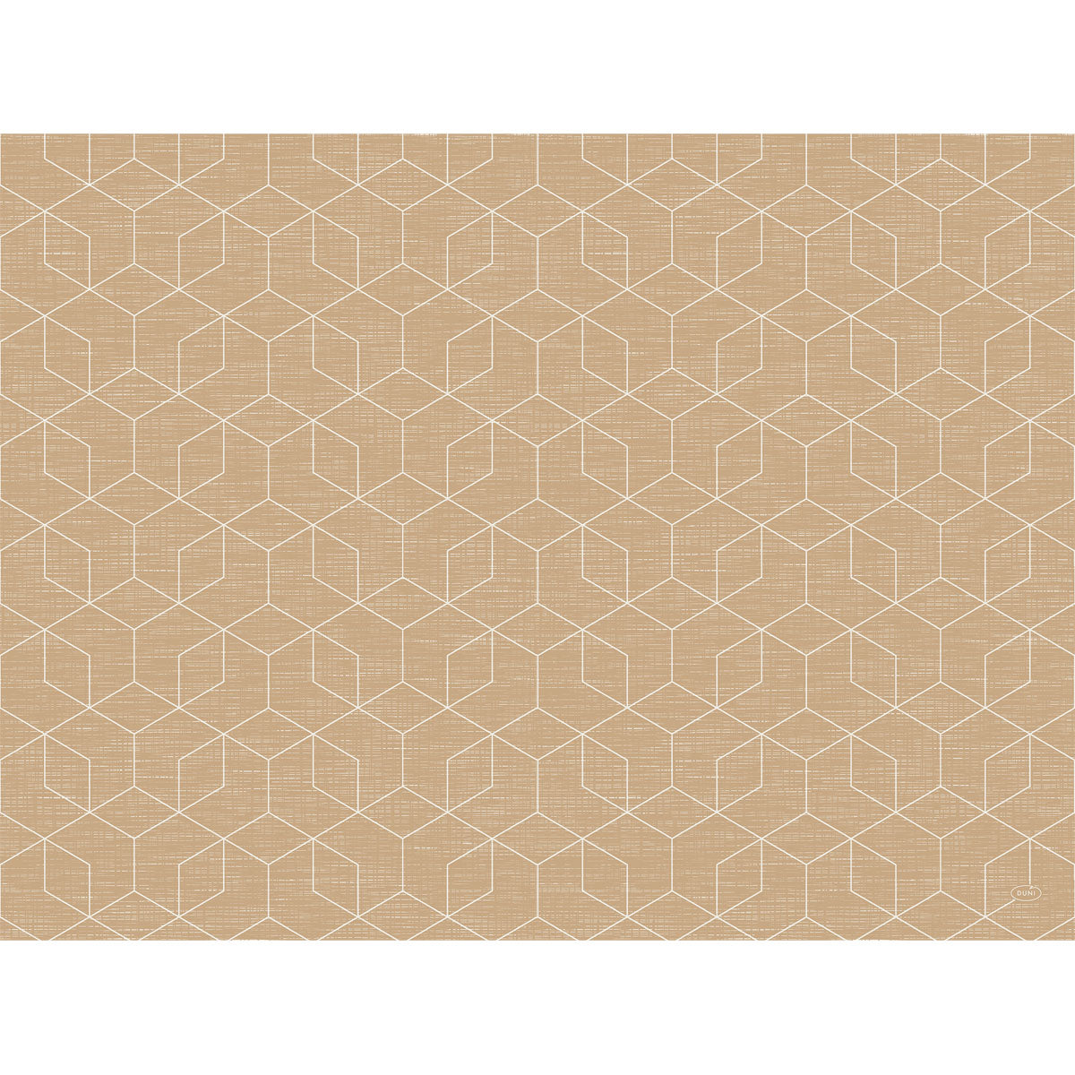 Die Bio-Dunicel-Tischsets 30 x 40 cm der Duni GmbH haben einen hellbraunen Hintergrund mit weißen, geometrischen Würfelmustern. So entsteht ein gewebter Look, der zu umweltfreundlichen Tischen oder nachhaltigem Dekor passt.
