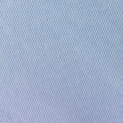 Nahaufnahme von Scott® Ärzterollen der Kimberly-Clark GmbH (38,00 cm x 51,00 cm), einem hellblauen, strukturierten Stoff mit dezentem Rautenmuster, der häufig für Untersuchungsliegen in medizinischen Einrichtungen verwendet wird. Die glatte Oberfläche füllt den Rahmen aus.