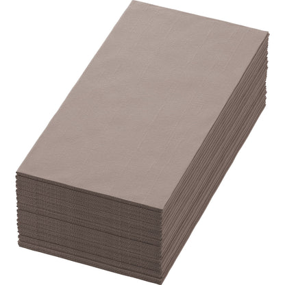 Depicted is a stack of Bio-Dunisoft napkins 40 x 40 cm 1/8 book fold by Duni GmbH against a white background. The eco-friendly, biodegradable napkins are neatly lined up and appear unused as an eco-friendly choice.