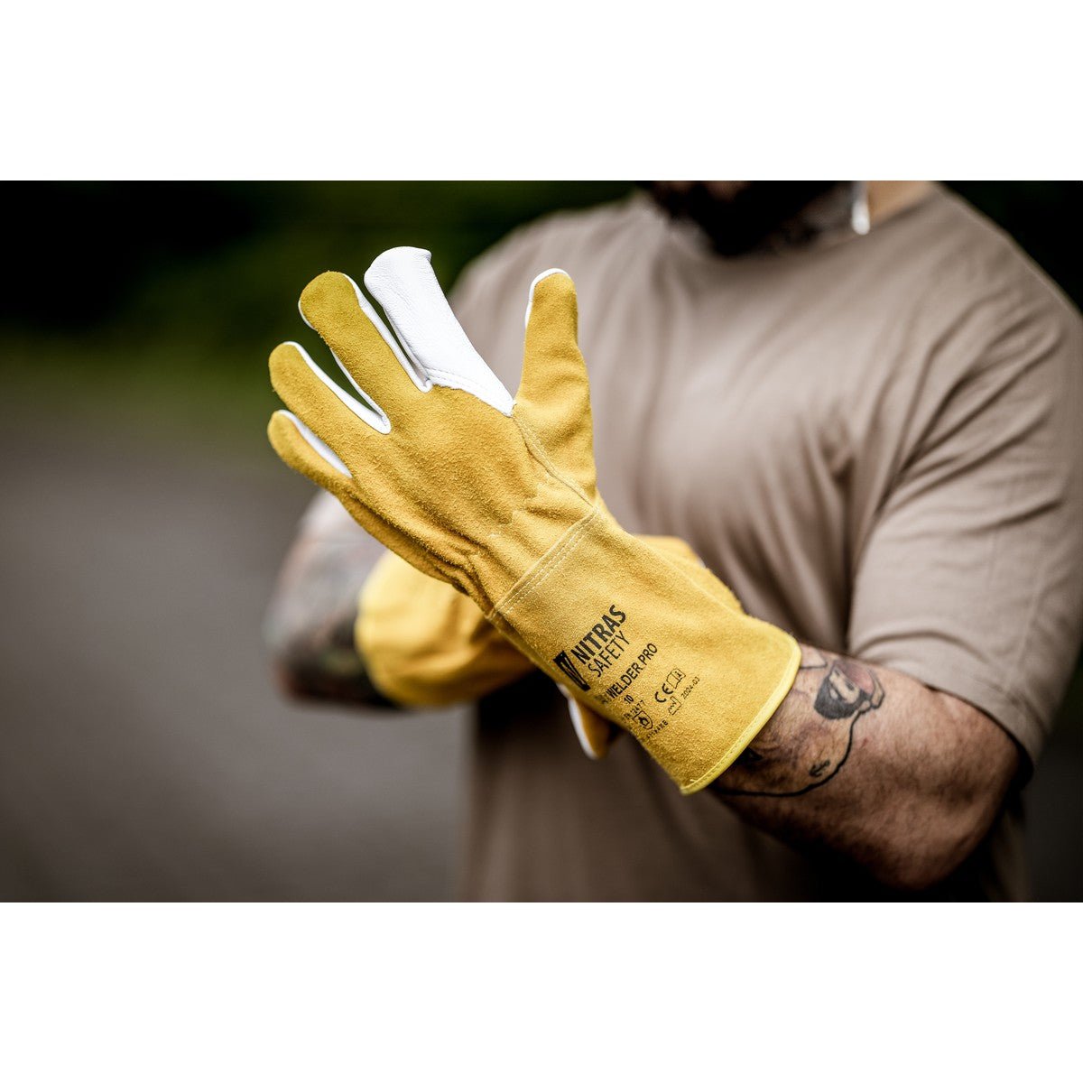 NITRAS WELDER PRO, Schweißerhandschuhe, ocker / grau