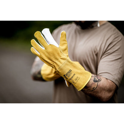 NITRAS WELDER PRO, Schweißerhandschuhe, ocker / grau