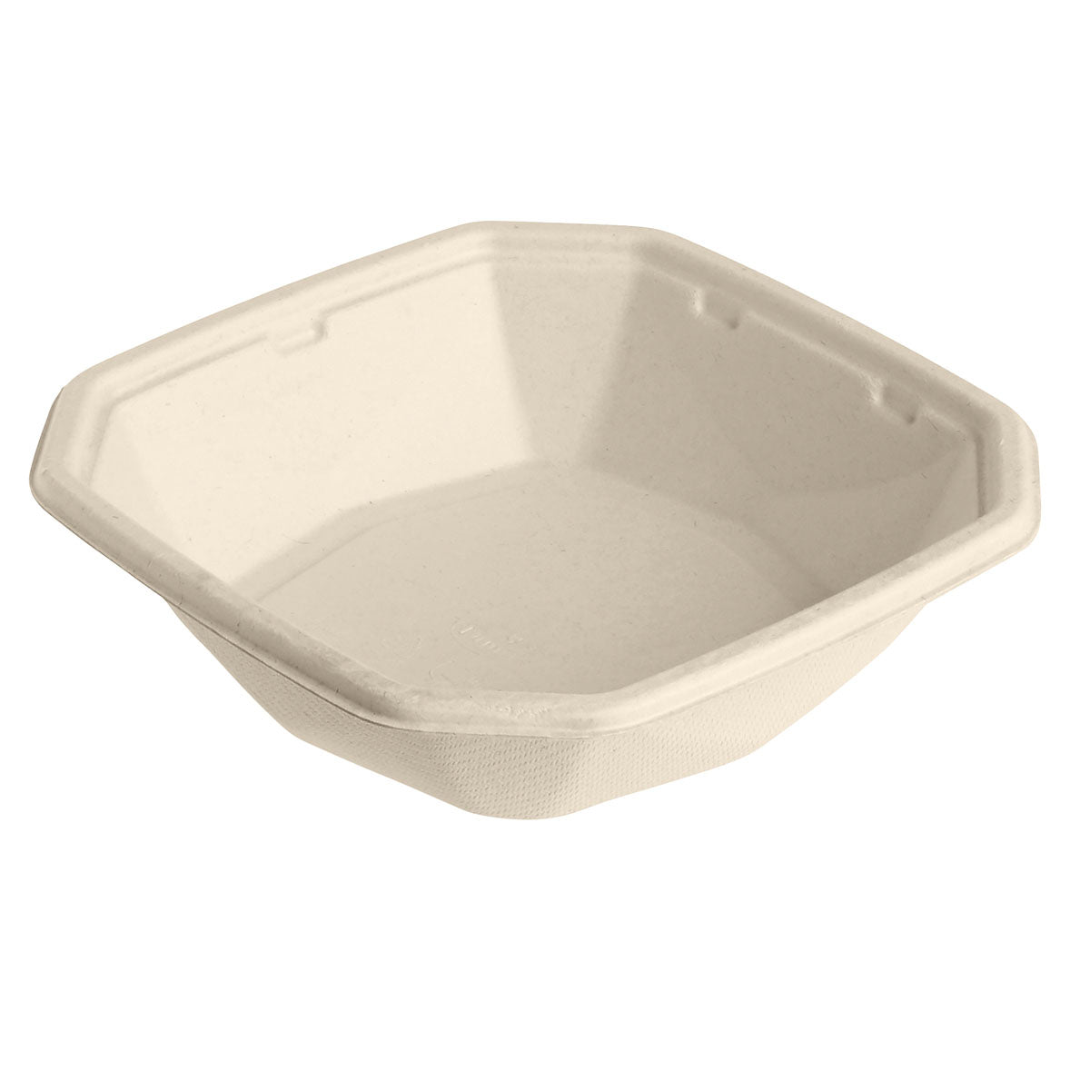 The Octabagasse bowl 400 ml from Duni GmbH, uncoated and made from brown bagasse (152x152x38 mm), is hexagonal with slightly inclined sides, plain without decoration, and is offered in a pack of 50.