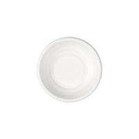 A round, uncoated white bagasse dessert plate (Demo round plate, ø 77 mm) from Duni GmbH, viewed from above on a white background. Package: 120 pieces.