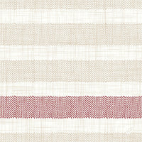 Die Dunilin Servietten 40x40 cm, Rigato Bordeaux von Duni GmbH haben einen weißen Hintergrund mit hellbeigen Querstreifen und einem kräftigen roten Punktstreifen im unteren Bereich. Packung mit 45 hochwertigen Servietten - ideal für eine stilvolle Tischdekoration.