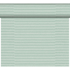The DC-Tete a Tete 0.4x24m Tessuto mint table runner from Duni GmbH features a mint green color with horizontal stripes in various textures and shades, inspired by high-quality fabric for a subtle, layered effect. The package contains 1 piece.