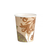 A single Duni GmbH WBC Garden paper cup, 240 ml, featuring a colorful abstract floral design on a white background—an eco-friendly choice for environmentally conscious celebrations. Packaged in a box of 40.