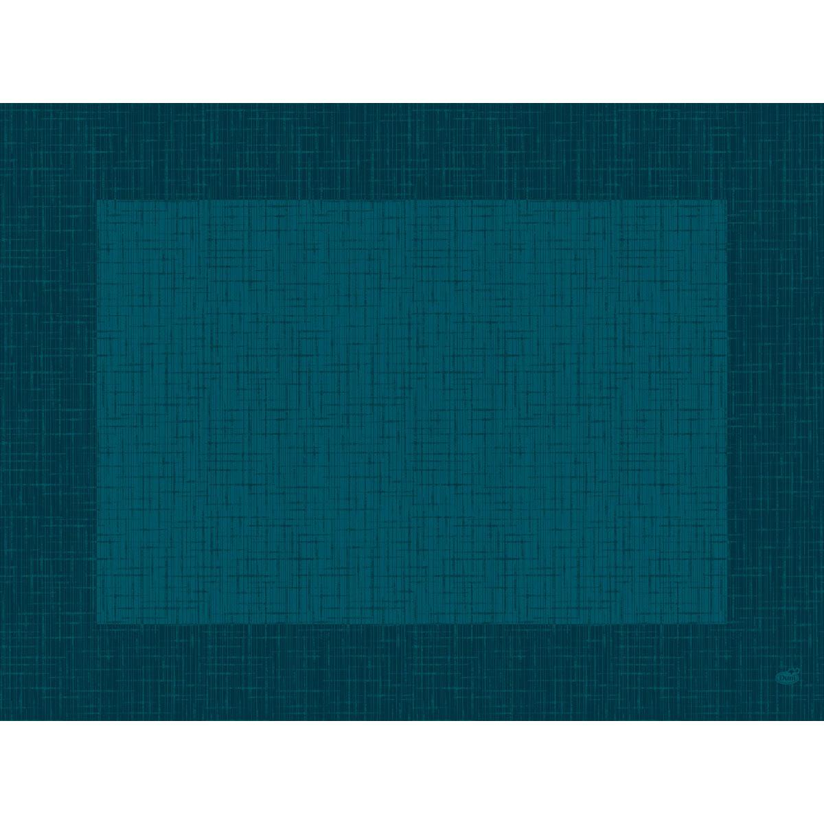 A stylish, biodegradable Duni GmbH Bio-Dunicel set 30x40 Linnea ocean teal placemat with fine crosshatch pattern and dark edge - perfect for a sustainable table setting. Pack of 100 pieces.