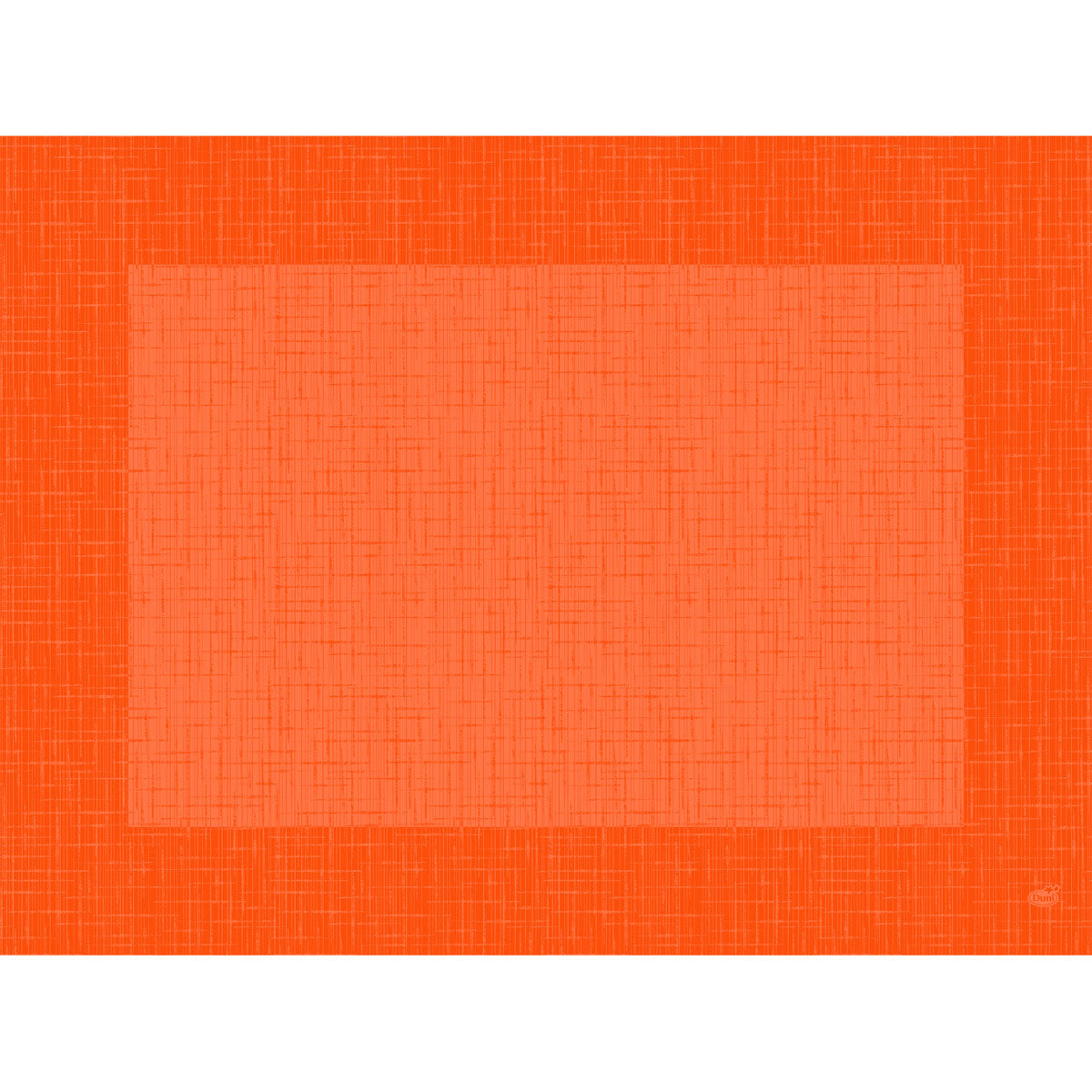 Ein rechteckiges Bild mit sich kreuzenden Linien, einem dunkleren orangefarbenen Rand und einem helleren orangefarbenen Zentrum - das passt zu den stilvollen Bio-Dunicel-Sets 30x40 Linnea sun orange der Duni GmbH: hochwertige, biologisch abbaubare Tischsets (100 Stück).