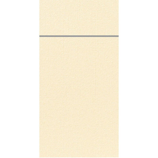 Ein beigefarbener, strukturierter Hintergrund mit einer einzigen dünnen, horizontalen grauen Linie im oberen Bereich, inspiriert von dem klaren Design des Duniletto-Slim 40x33cm der Duni GmbH.